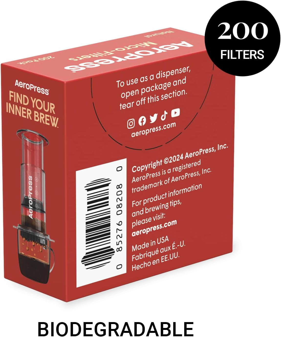 AeroPress Natural Paper Microfilters, AeroPress Coffee Filters, Unbleached Round Paper Filters for Coffee Makers, Must-Have Coffee Accessories, Standard, 1 Pack, 200 Count