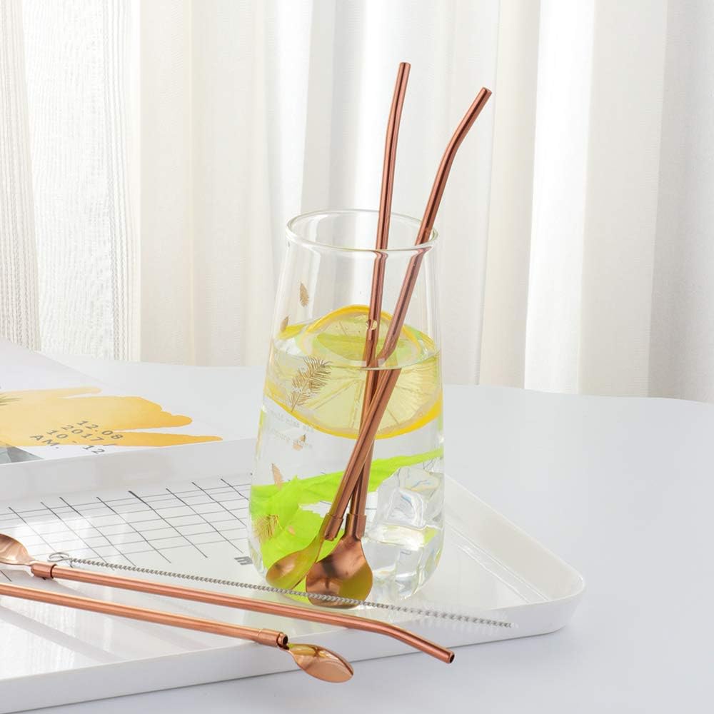 AmazonBasics 8PC 8.5Inch Stainless Steel Rose Gold Reusable Metal Straws + 2 Brushes