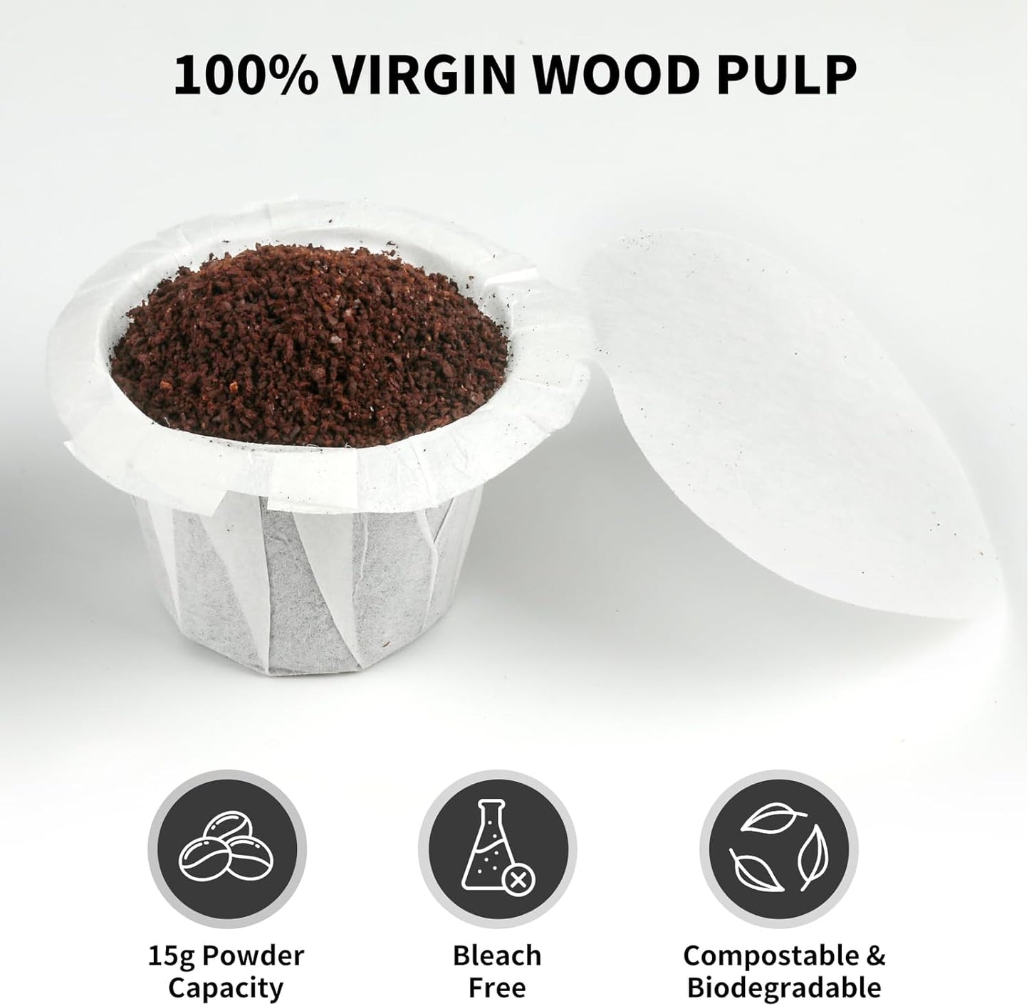 100 Count Fanativita K Cup Filters Disposable with Genius Lid Design, Fit All Reusable K Cups for Keurig (White)