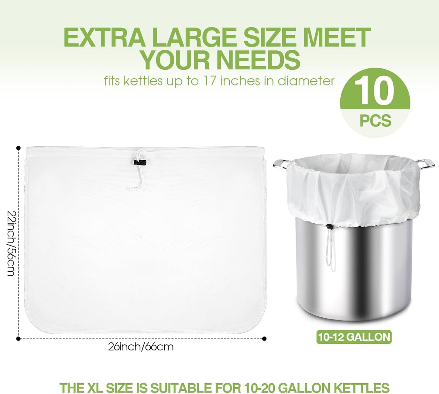 Chumia 10 Pack Brew Bags Reusable Extra Large 26 x 22'' Fine Mesh Strainer Cold Brew Filters Drawstring Cheese Cloth Straining Bags Wine Making Supplies for Fruit Cider Beer