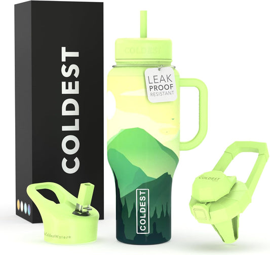 Coldest 40 oz Tumbler with Handle and Straw - 100% Leak Proof Insulated Tumbler with Lid and Straw (3 Lids) - Stainless Steel Tumblers for Women & Men - Cup Holder Friendly Base, 36 oz (Happy Camper)