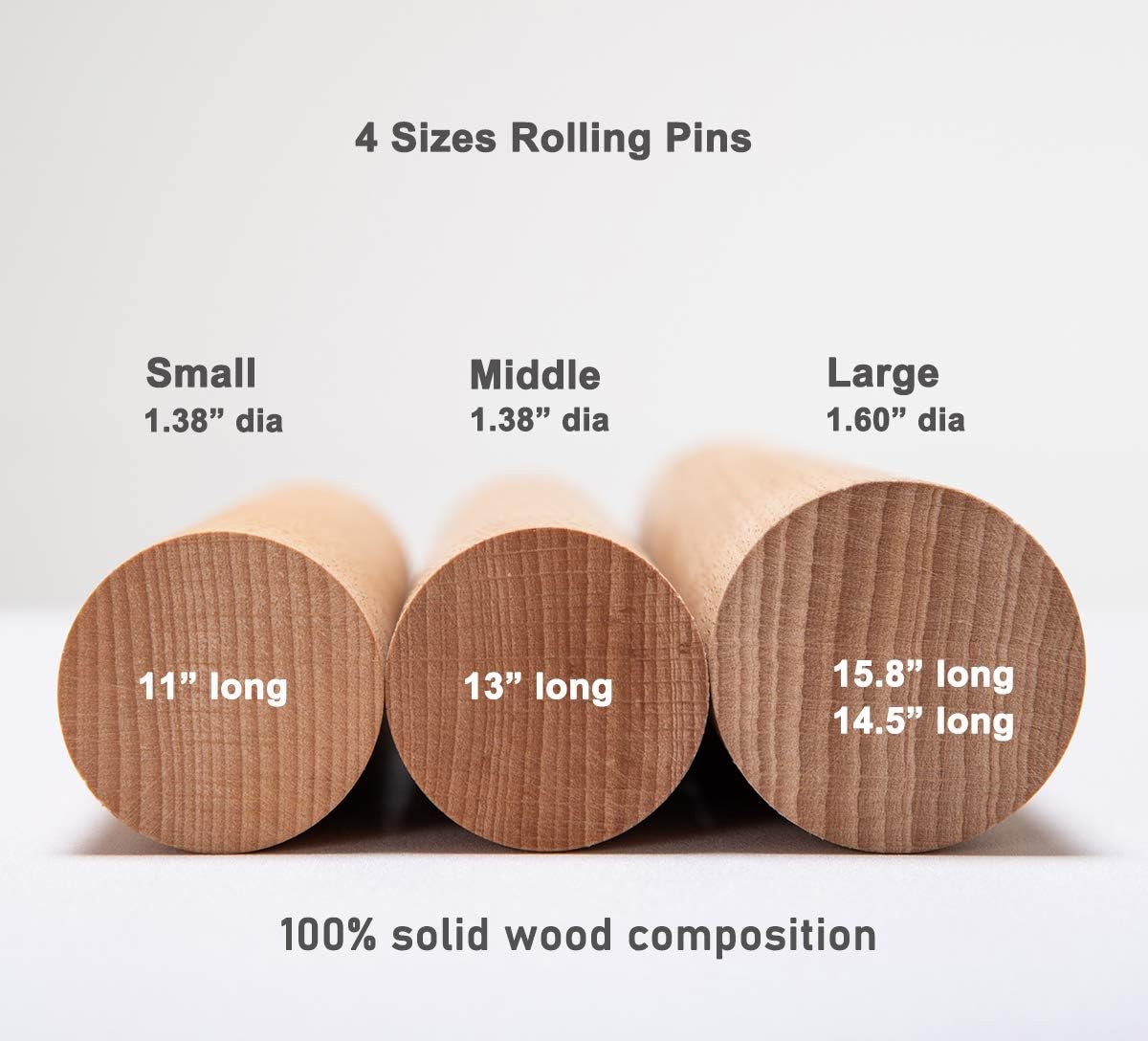 GOBAM Wood Rolling Pin, Large - Dough Roller for Pasta, Cookies, Pie, Pizza, Chapati, Fondant, Rolling Pins for Baking, Bread Making Tools and Supplies - 14.5 x 1.6 Inches