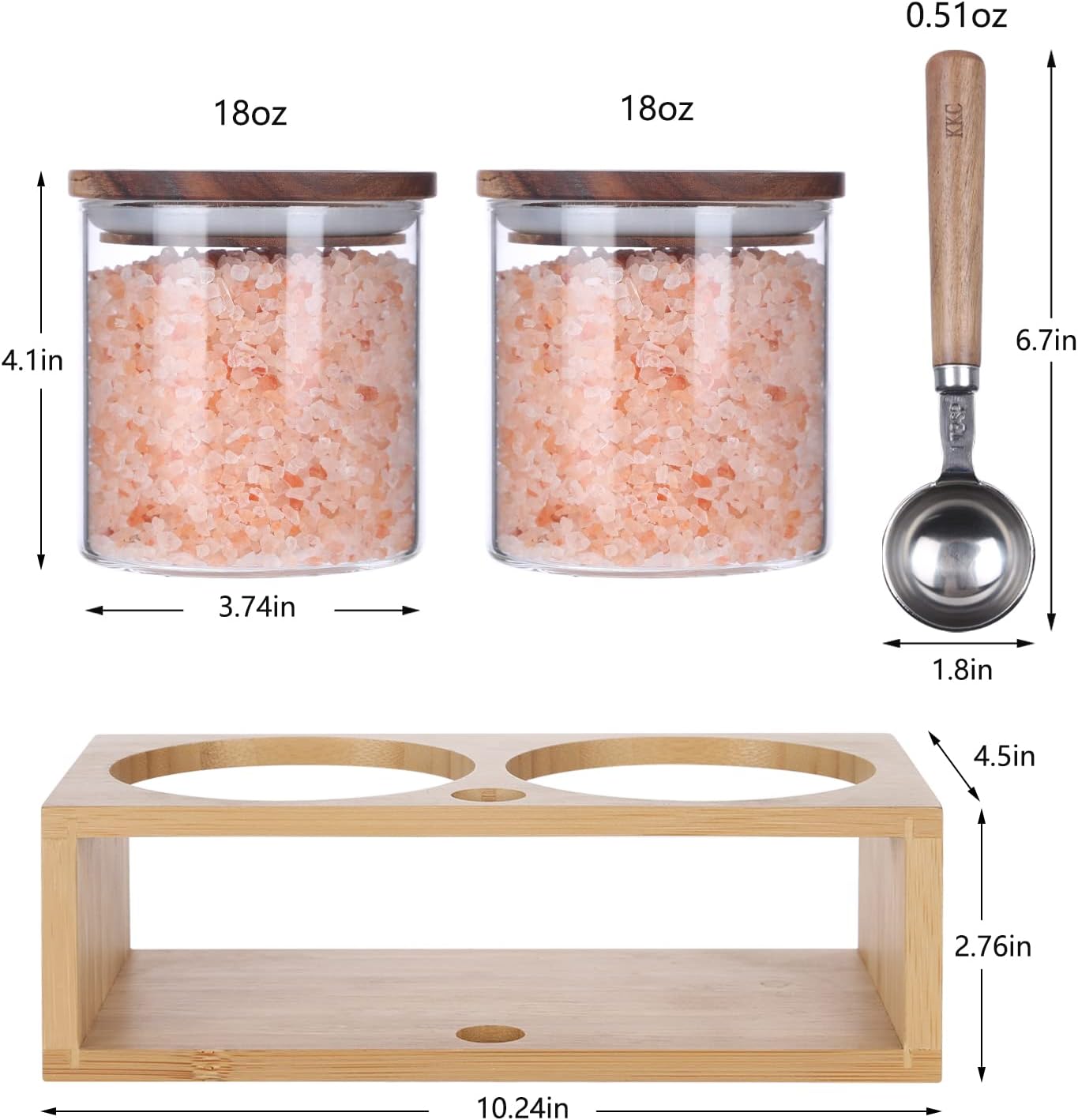 KKC HOME ACCENTS Airtight Borosilicate Glass Food Storage Jars with Wood Lids and Scoop for Coffee,Tea,Sugar,Salt,Wooden Top Glass Sealed Jars,18 Fluid Ounces