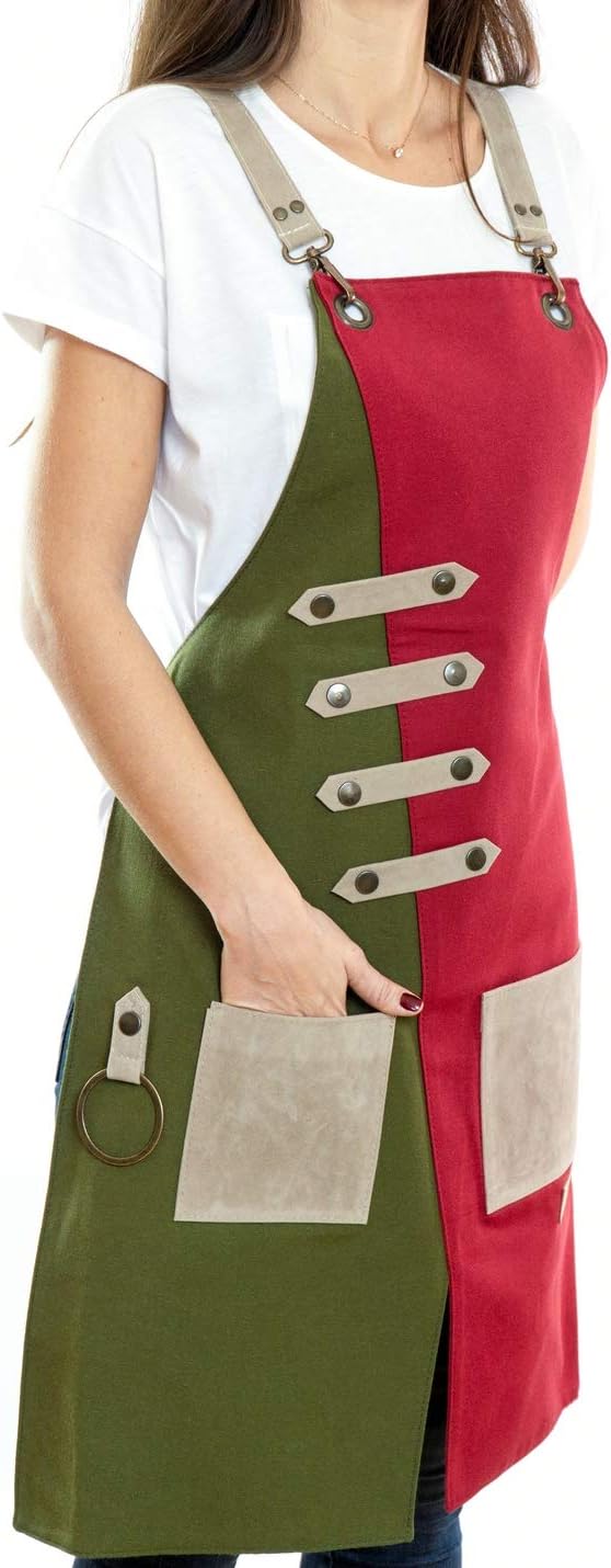 Apron for Women and Men Waterproof Canvas Extra Pocket for Chef Barista Gardening BBQ Grilling Crossback Unisex