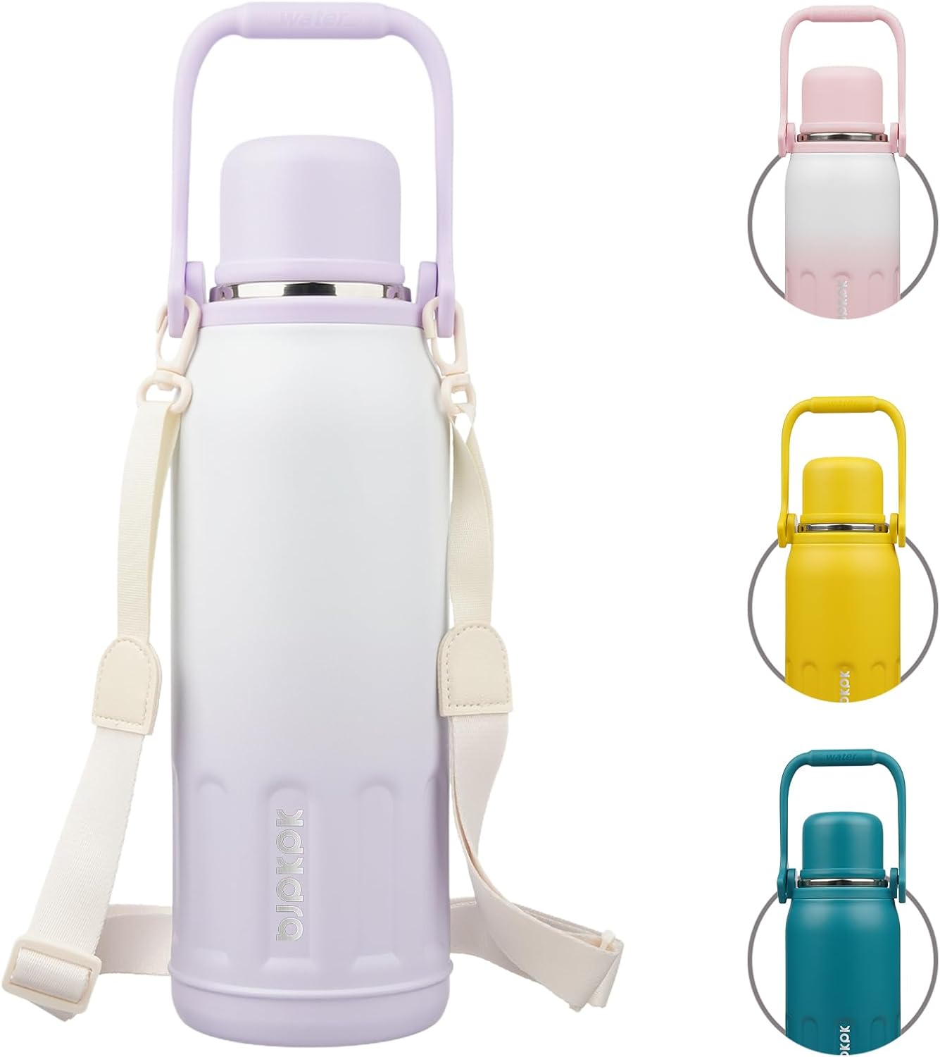 BJPKPK Insulated Water Bottle 50oz BPA Free Stainless Steel Water Bottles with Handle and Lid Travel Metal Thermos,Purple Pearl