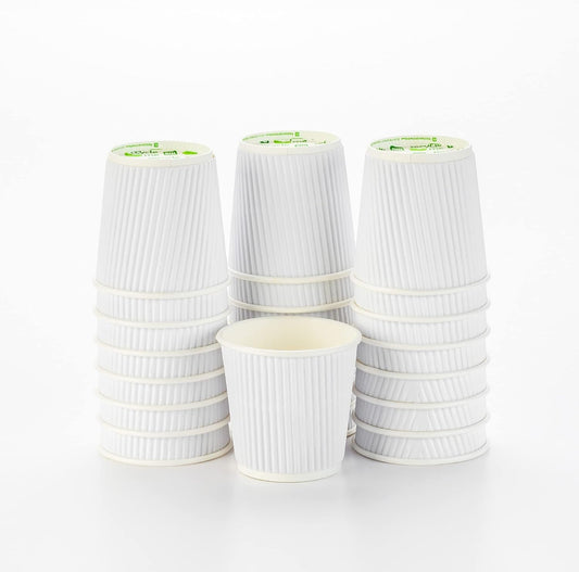 500-CT Disposable White 4-OZ Hot Beverage Cups with Ripple Wall Design: No Need for Sleeves - Perfect for Cafes - Eco-Friendly Recyclable Paper - Insulated - Wholesale Takeout Coffee Cup