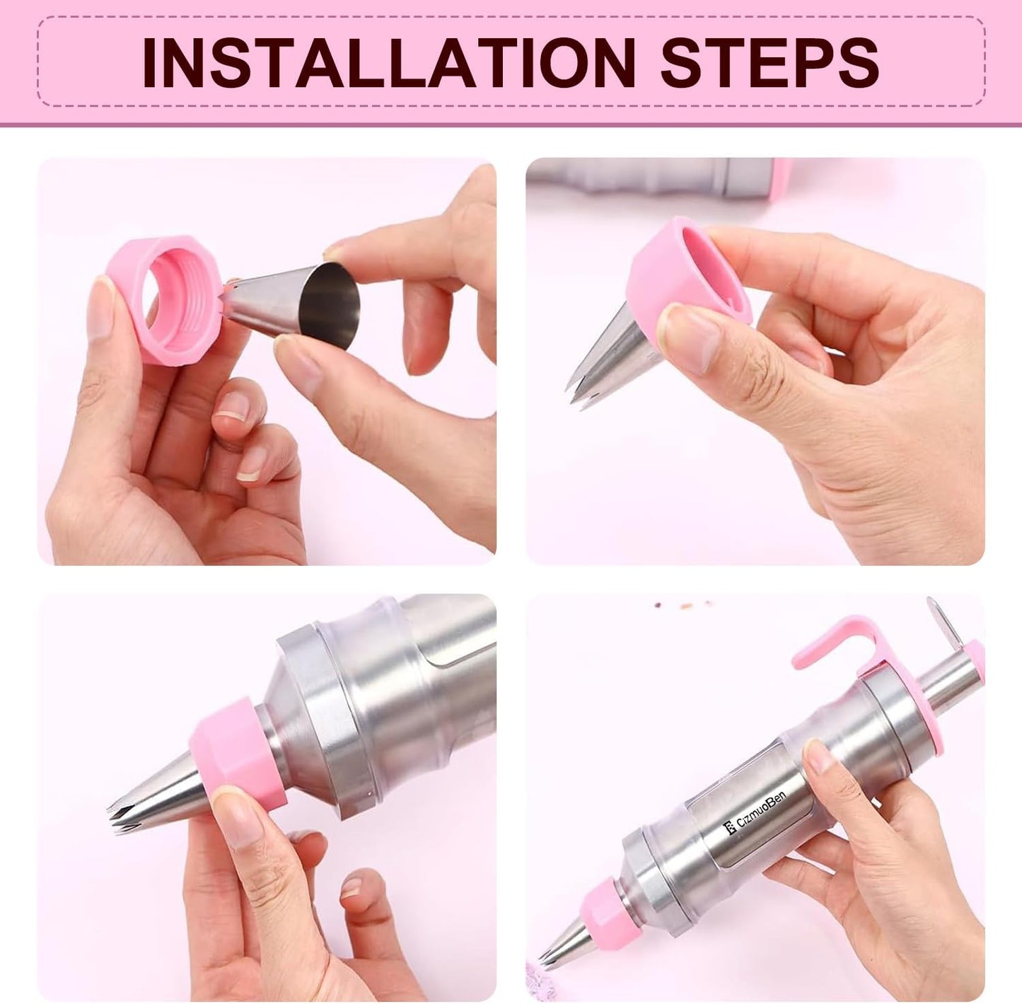 Dessert Decorating Syringe Set, Frosting Piping Kit icing piping kit Food Grade Stainless Steels (6 pro piping tips shooters 50 disposable piping bags) For Baking, Decorating Cupcake, Deviled Eggs