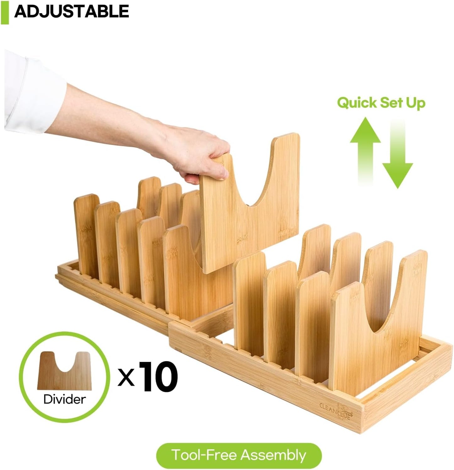 Pots and Pans Organizer under Cabinet, Bamboo Expandable Bakeware and Cutting Board Organizers, Adjustable Pot Lids Holder Rack, Cookie Sheet Baking Pan, Tray Organizer for Kitchen Storage (Natural)