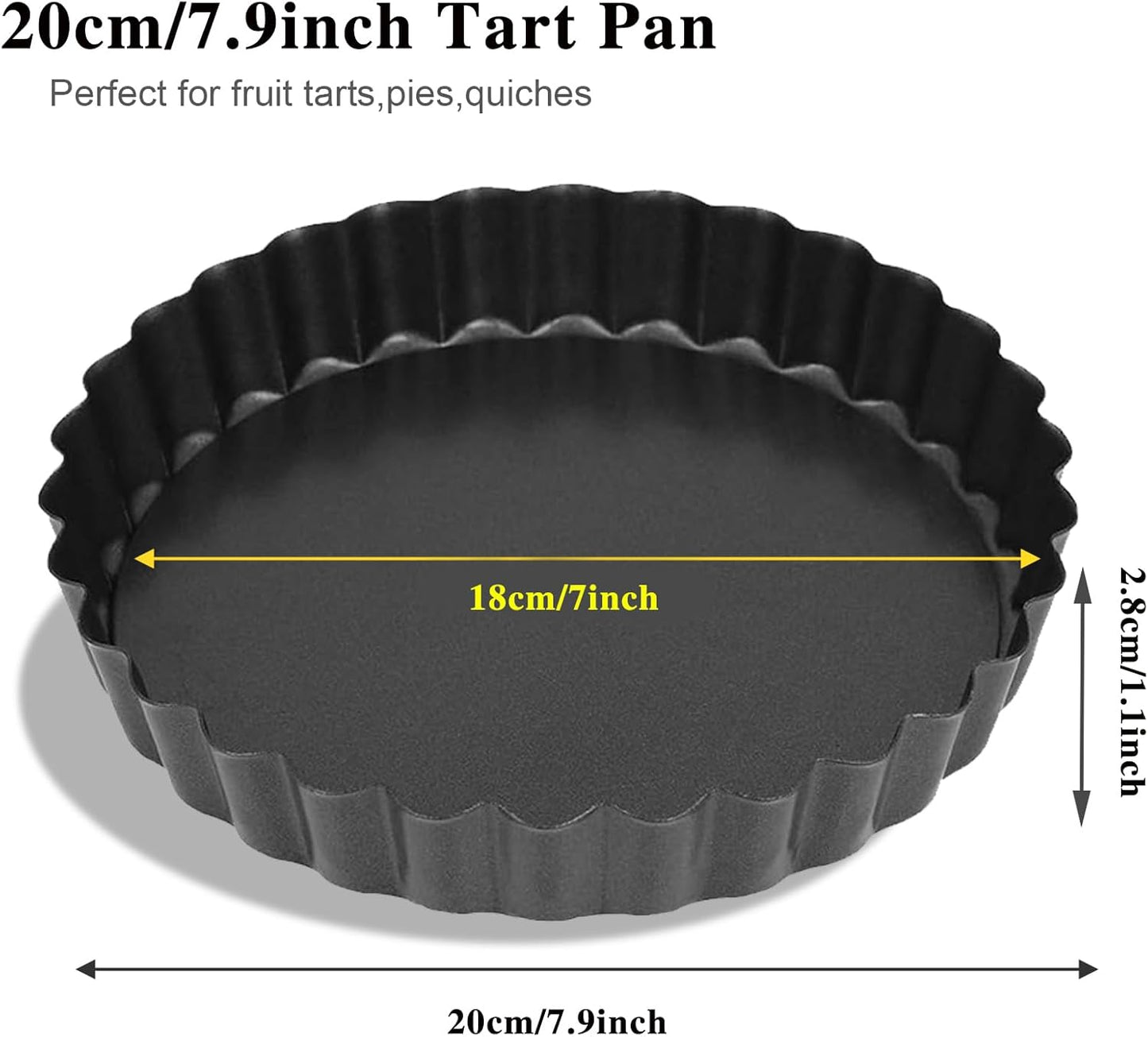 7 Inch Tart Pan Fluted Fruit Pie Pans with Removable Base Nonstick Coating Tarts Molds for Baking Supply For Pizza Tartlet Cake Quiche