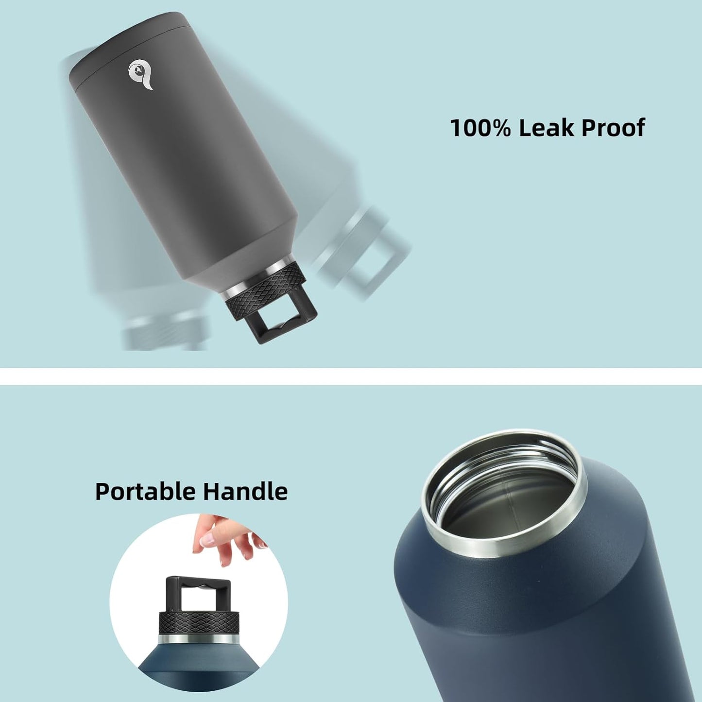 BJPKPK Half Gallon Water Bottle Insulated, Dishwasher Safe 64 oz Water Bottle with Handle, Leakproof BPA Free Water Jug, Large Stainless Steel Thermos for Sports, Grey