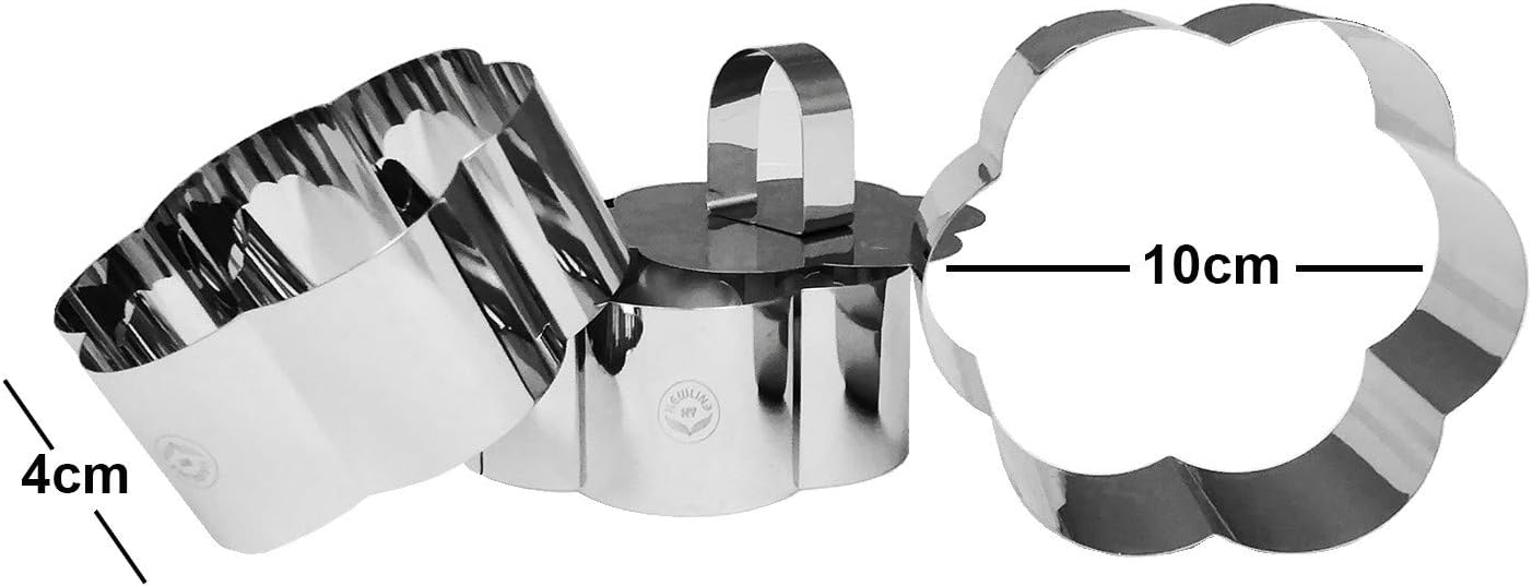 NEWLINE NY Stainless Steel Dessert Rings (4 Pcs) Flower Shape Molded Appetizers Salads Pastries Mousse Molding Layering Cutter