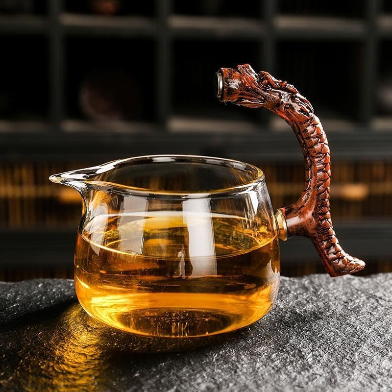 Glass Teapot Set with Infuser Semi Automatic Dragon Tea Set with 6 Small Cups (red dragon)