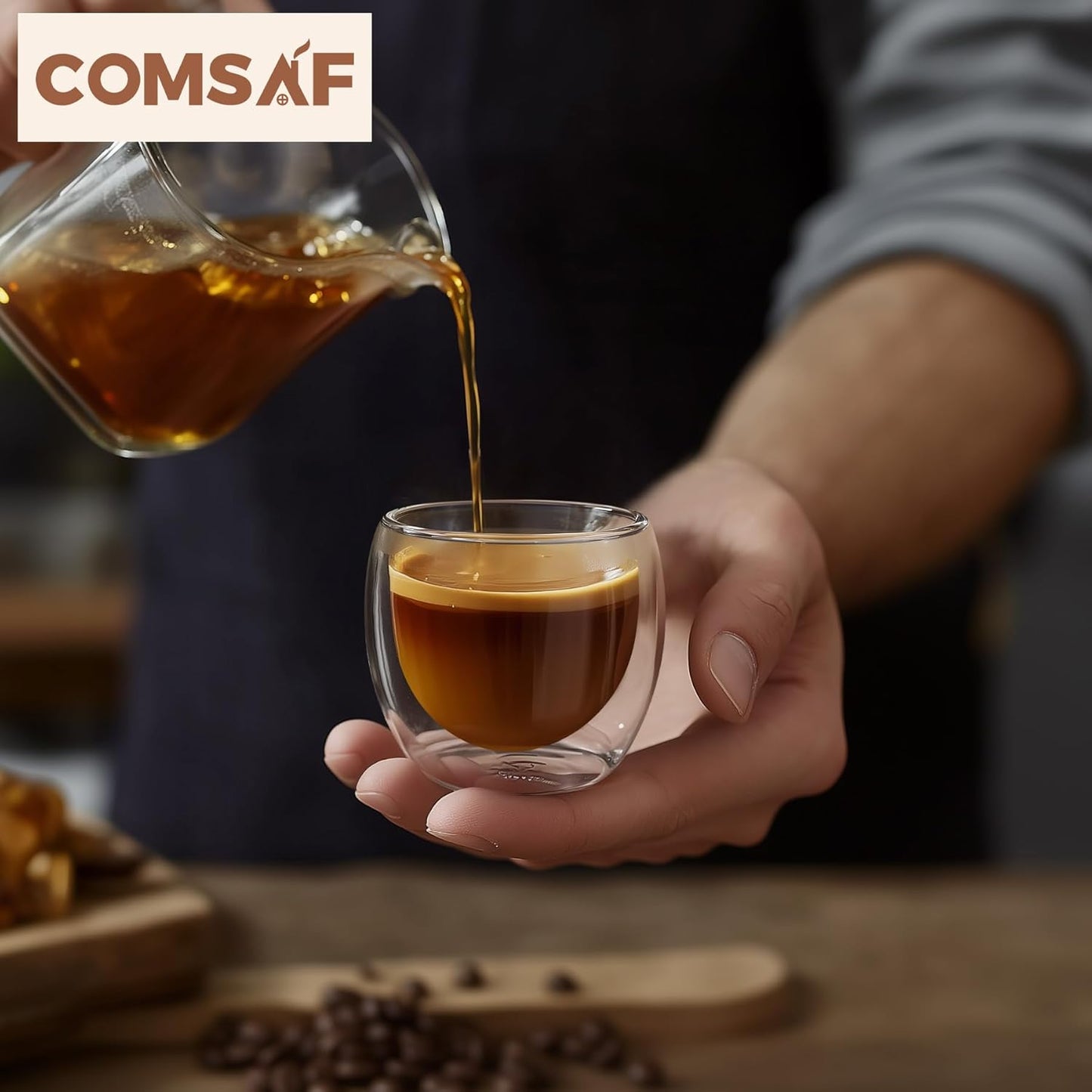 ComSaf Double Walled Espresso Cups 3 oz, Glass Espresso Shot Cup Set of 2, Small Coffee Mugs for Ristretto, Lungo, Machiato, Ideal Gift for Chrismas, Brithday