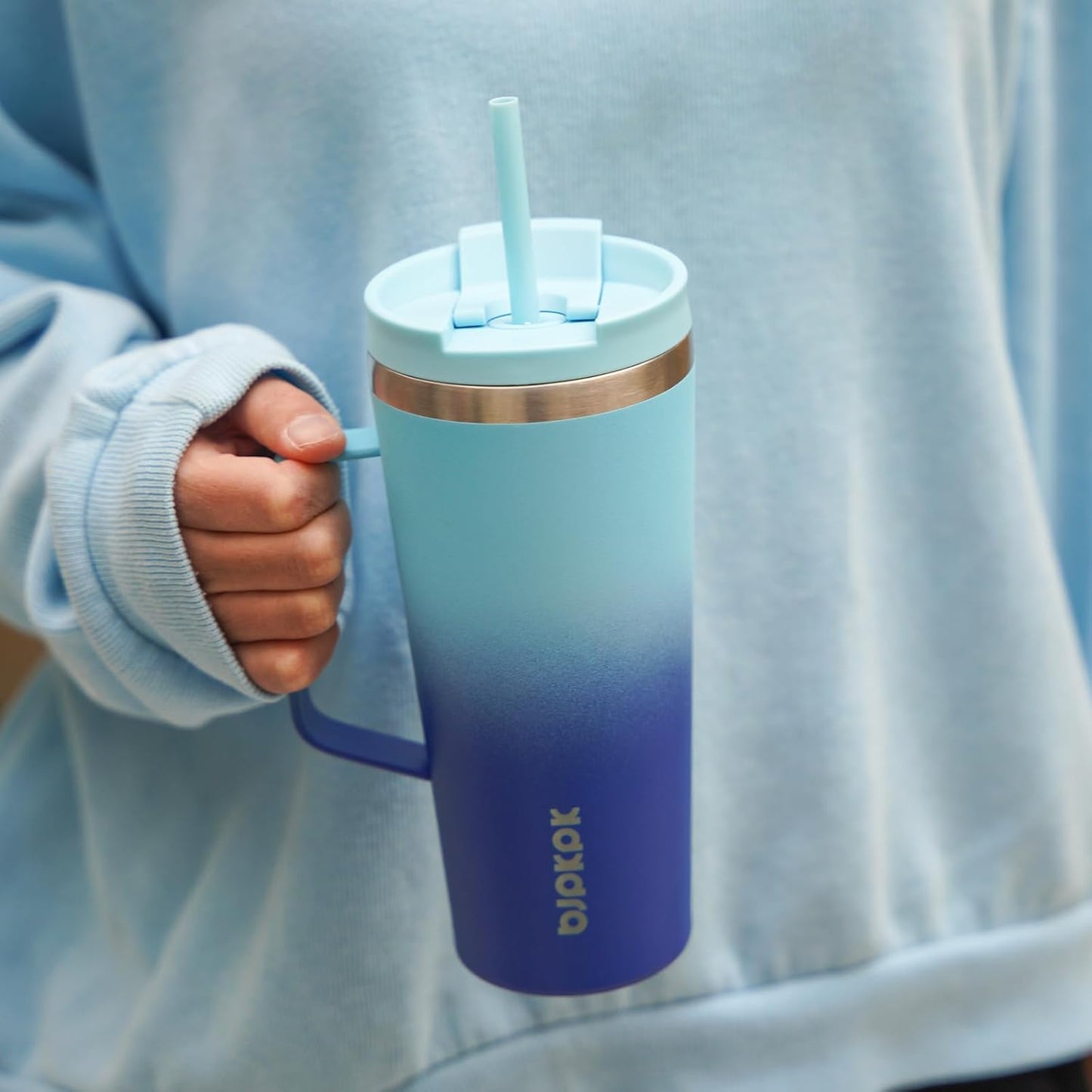 BJPKPK Insulated Tumbler with Handle, 26oz Insulated Tumblers with Lid and Straw, Stainless Steel Metal Water Bottles, Coffee Travel Mugs, Cups, Sky