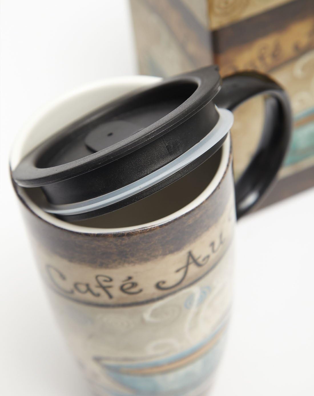 Topadorn Tall Ceramic Travel Mugs 17 oz. Sealed Lid With Color Box and Handle Coffee Cup, Cafe