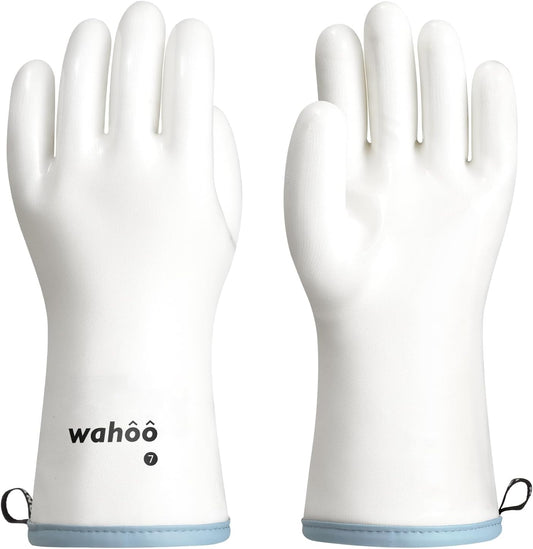 wahoo Professional Liquid Silicone Oven Mitts Gloves, Heat Resistant Gloves for Cooking, Baking, CoralAir Liner, 12 Inch, White, XXL