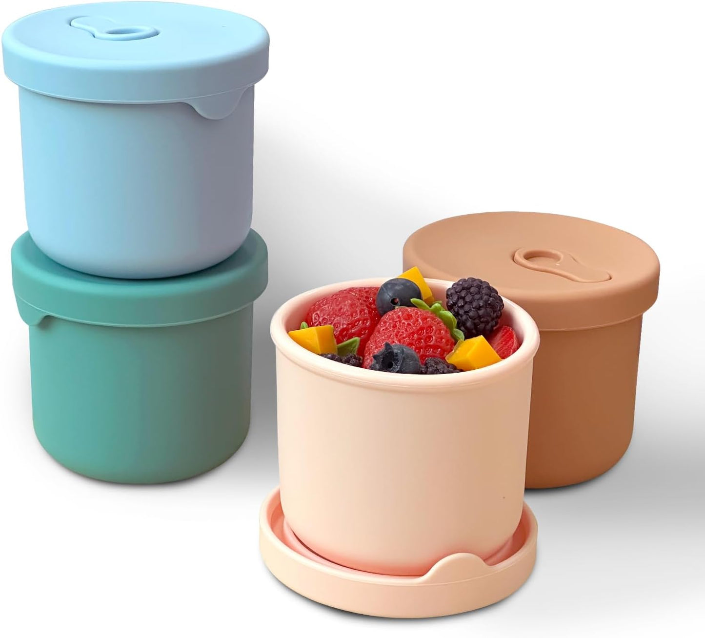 8.5oz Silicone Snack Containers for Kids, Reusable Small Containers with Airtight Lids, Silicone Baby Food Storage Jars, Freezer, Microwave and Dishwasher Safe, Perfect for Infant & Toddler - 4 Pack