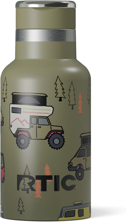 RTIC Little Journey Bottle with Straw, Insulated, Stainless Steel, Metal, Double Wall Vacuum-Insulation, Ceramic-Lined, Leak-Proof Lid, BPA-Free Water Flask for Sports, Travel, Happy Camper