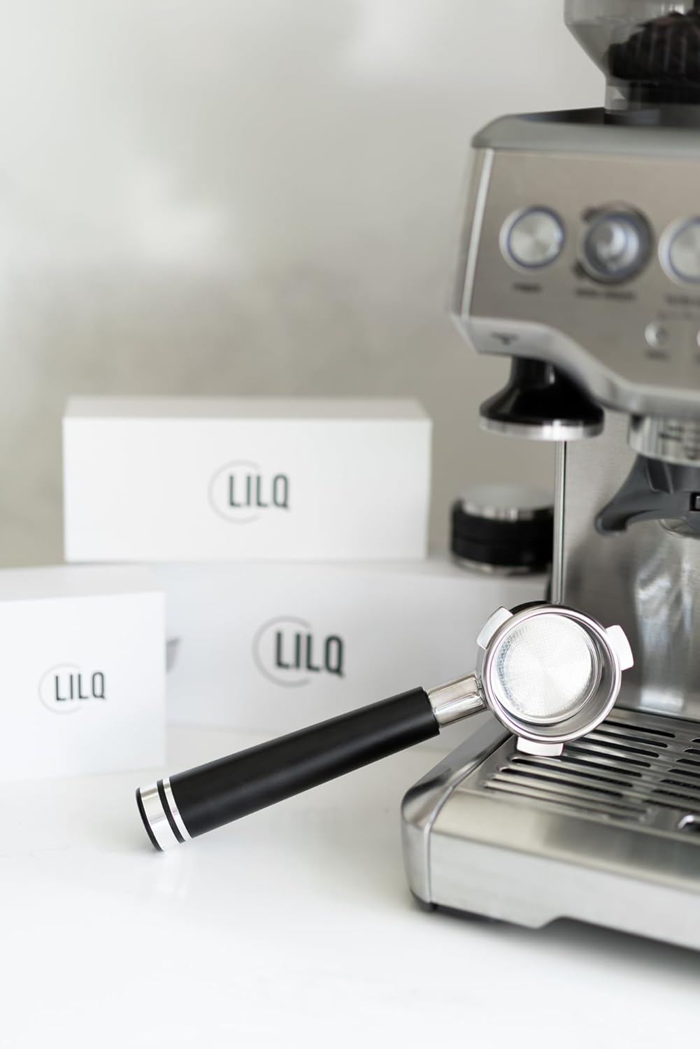 LILQ 54mm Spouted Portafilter Compatible with Breville Barista Express, Barista Pro, Bambino, and More – 18-20g basket included (Aluminum Flat, Double Spouts)