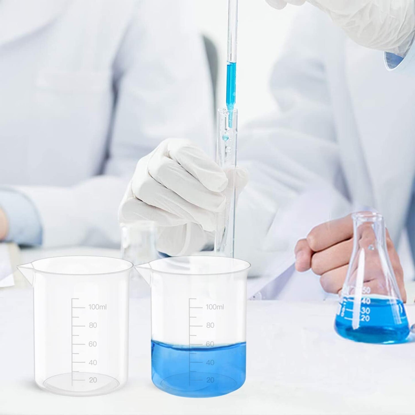 10 Oz Transparent Lab Measuring Cup, 300ml Plastic Beaker Cups, for Science Experiment, Liquid Measuring, 12 Pcs