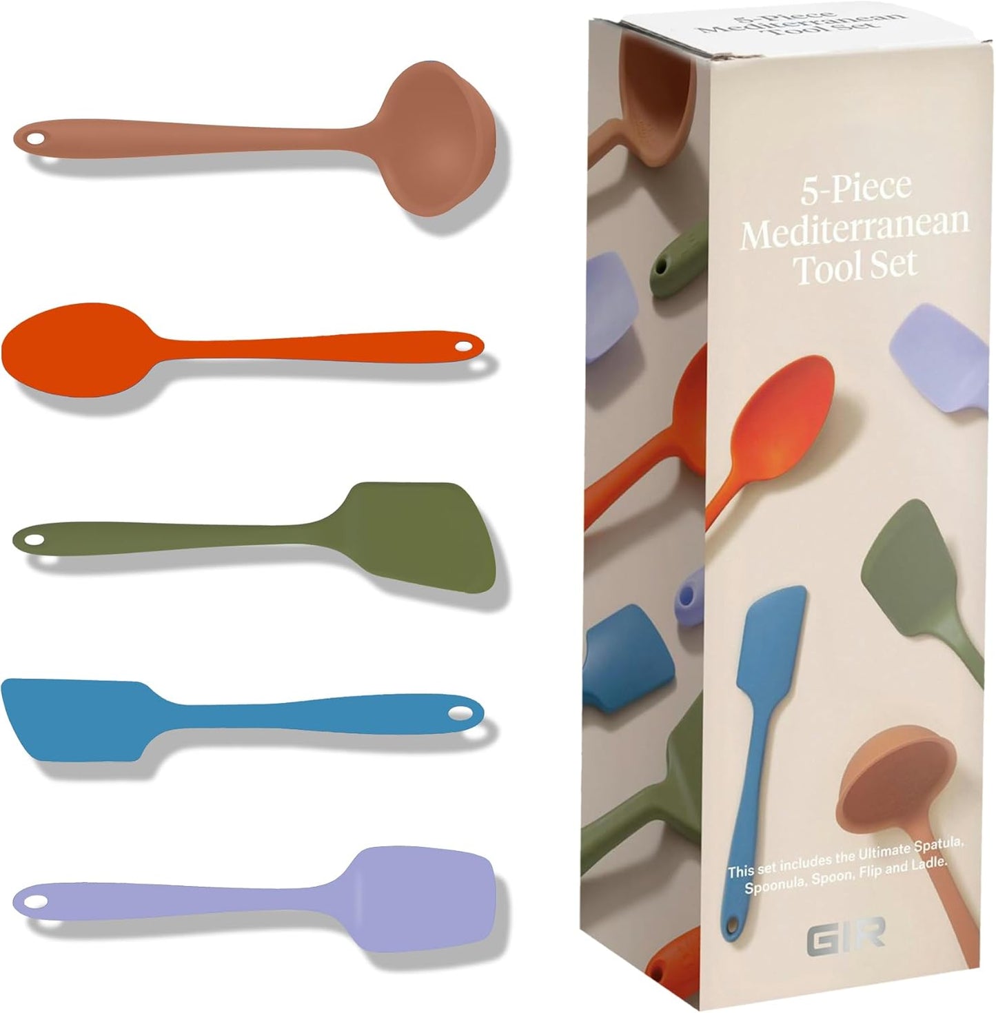 GIR: Get It Right Spatula Set for Cooking - 5-Piece Mediterranean Color - Heat Resistant to 425°F & No-Scratch on Nonstick Cookware - Dishwasher-Friendly Cooking Utensils & Silicone Spatulas