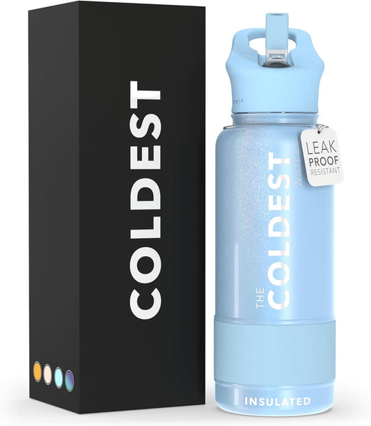 Coldest Insulated Water Bottle with Straw Lid - Stainless Steel Metal Insulated Bottle for Men & Women (Neptune Blue, 32 oz)