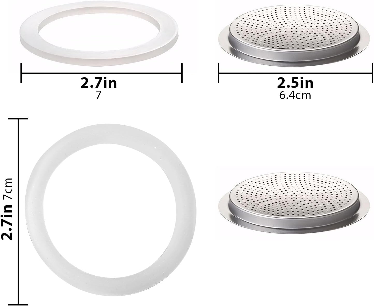 6 Pack Silicone Gaskets with 2 Filter Gasket, Silicone Sealing Rings for 6 Cup Stovetop Espresso Coffee Maker Replacement Parts