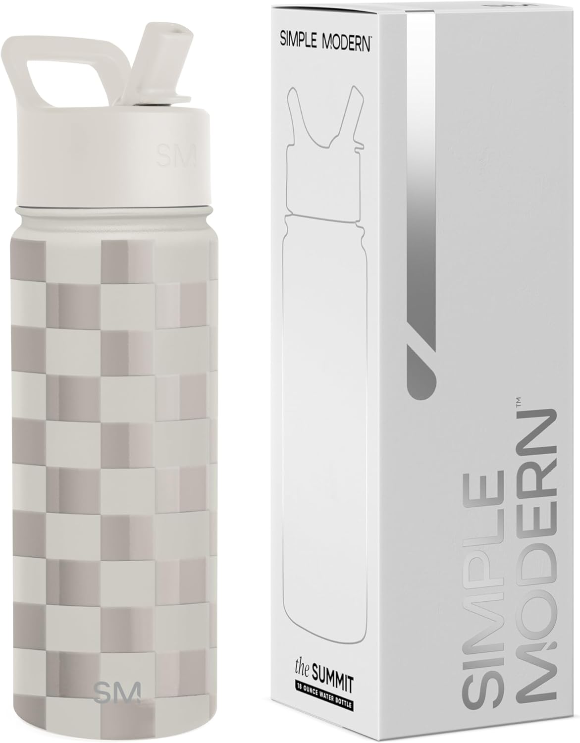Simple Modern Kids Water Bottle with Straw Lid Vacuum Insulated Stainless Steel Metal Thermos Bottles | Reusable Leak Proof BPA-Free Flask for School | Summit Collection | 18oz, Checkmate