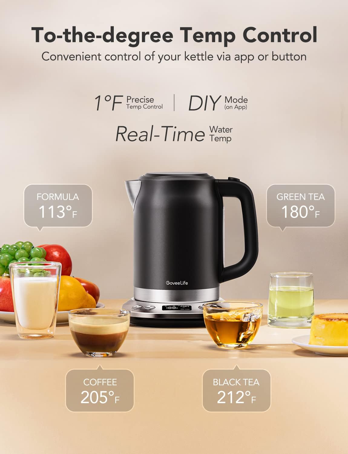 GoveeLife Smart Electric Kettle Temperature Control, WiFi Electric Tea Kettle with Alexa Control, 1500W Rapid Boil, 2H Keep Warm, 1.7L BPA Free Stainless Steel Water Boiler for Tea, Coffee, Oatmeal