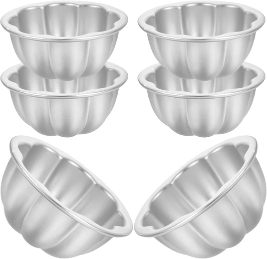6pcs Egg Tart Molds Muffin Tin Pans Mini Single Cupcake Baking Molds Flower Shaped Aluminum Alloy Pudding Cups for Kitchen Cooking 9.5cm Cake Stencil