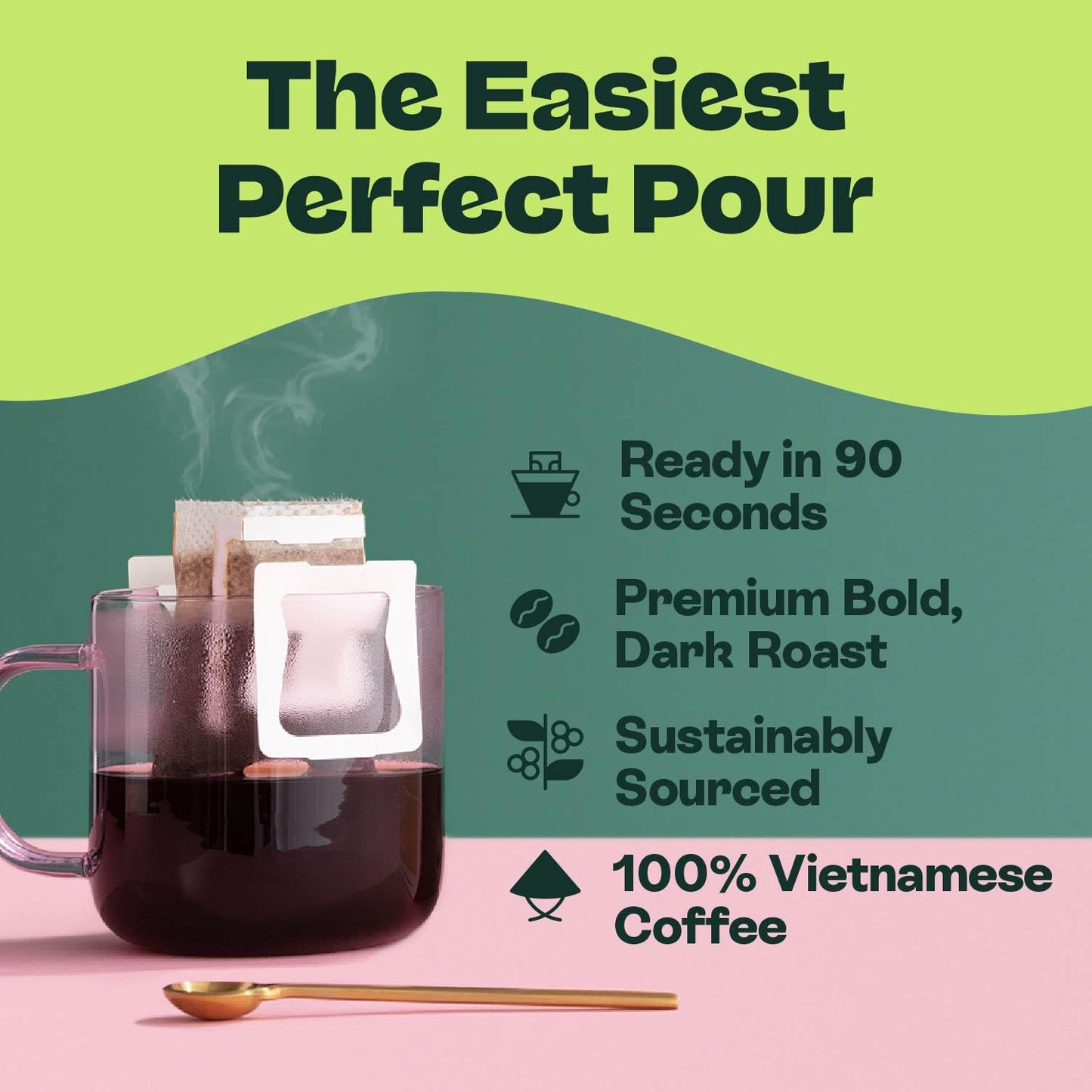 Copper Cow Premium Pour Over Single-Serve Vietnamese Coffee | Classic Black | Includes 8 coffees
