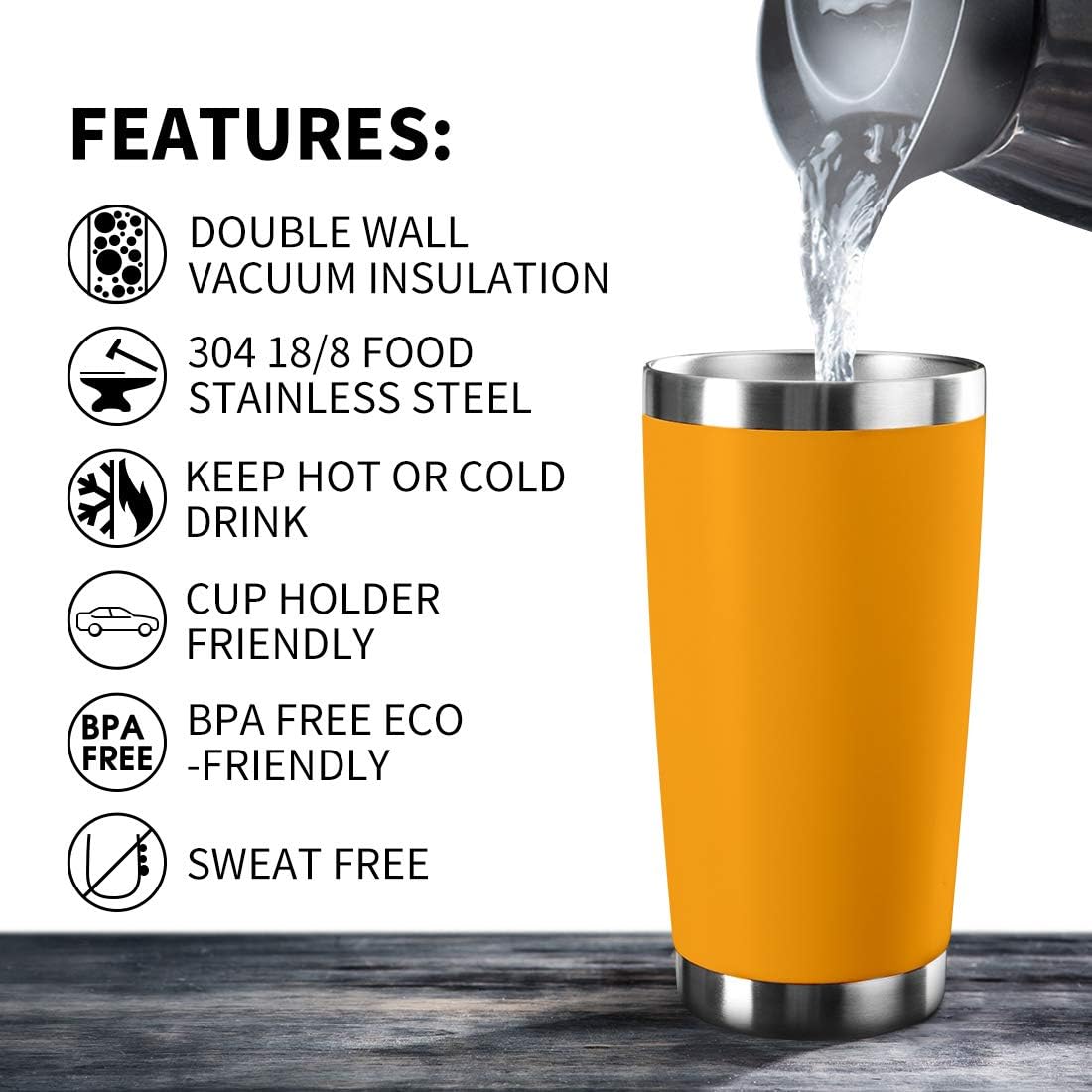 20oz Tumbler Bulk Stainless Steel Vacuum Insulated Tumblers with Lid Double Wall Travel Mug, Durable Powder Coated Coffee Cup, Suitable for Ice Drinks and Hot Beverage (Orange 6pack)
