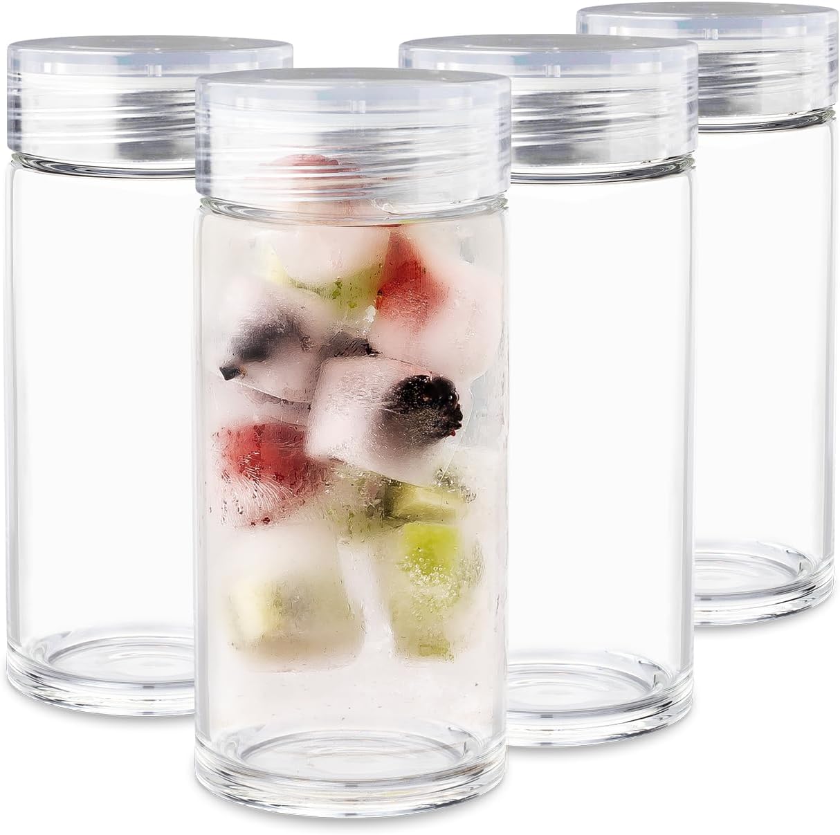 Glass Water Bottles - 4 Pack Wide Mouth Juice Bottles with Clear Lids for Juicing, Smoothies, Fruit Water, Teas, Beverage Storage - 10oz, Leakproof, Reusable, Borosilicate