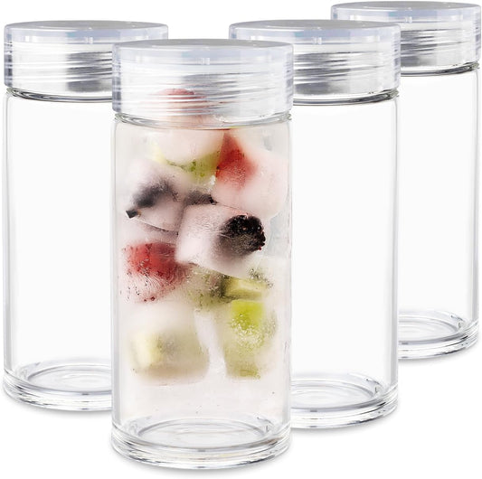 Glass Water Bottles - 4 Pack Wide Mouth Juice Bottles with Clear Lids for Juicing, Smoothies, Fruit Water, Teas, Beverage Storage - 10oz, Leakproof, Reusable, Borosilicate