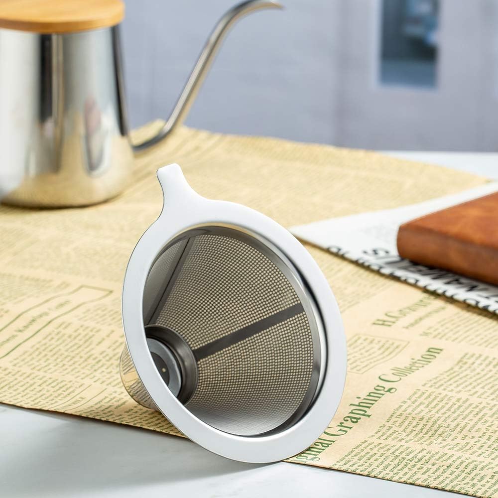 Upgraded Pour Over Coffee Filter, Coffee Dripper, Paperless Mess Stainless Steel Coffee Filter, Maker One to Two Cup Coffee, Easy to Use and Clean (1-2Cups)