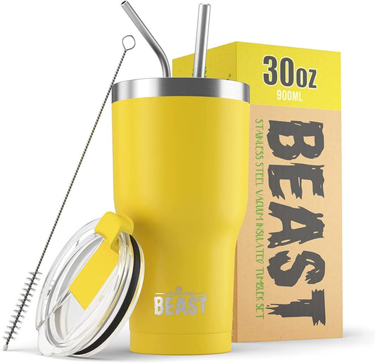 Beast 30 oz Tumbler Stainless Steel Vacuum Insulated Coffee Ice Cup Double Wall Travel Flask (Lemon)