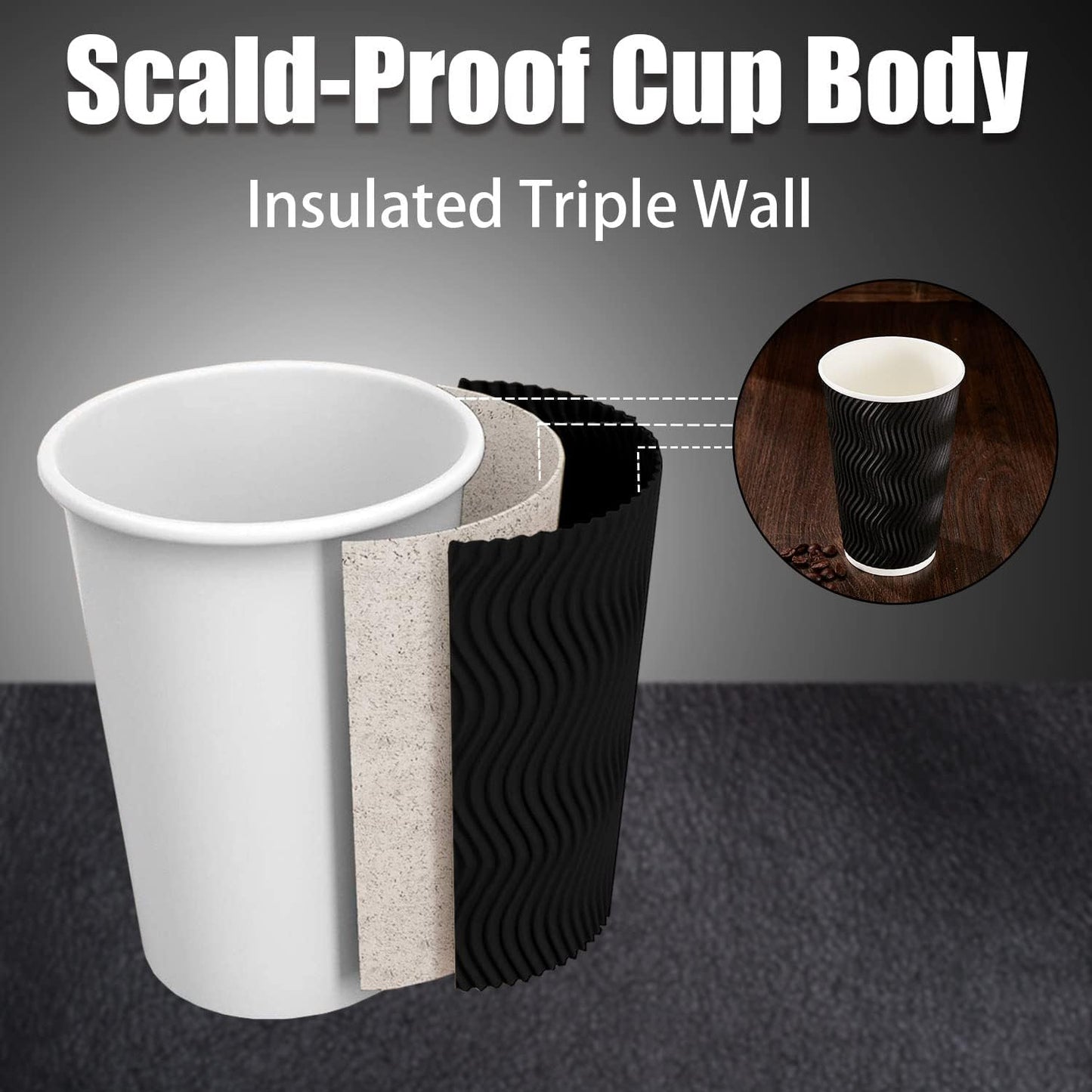 Lamosi 16 oz Coffee Cups - 90 Pack, Disposable Insulated Corrugated Paper Cups 16oz, Kraft Ripple Wall Cups for Hot Beverage or Cold Drinks (Black)