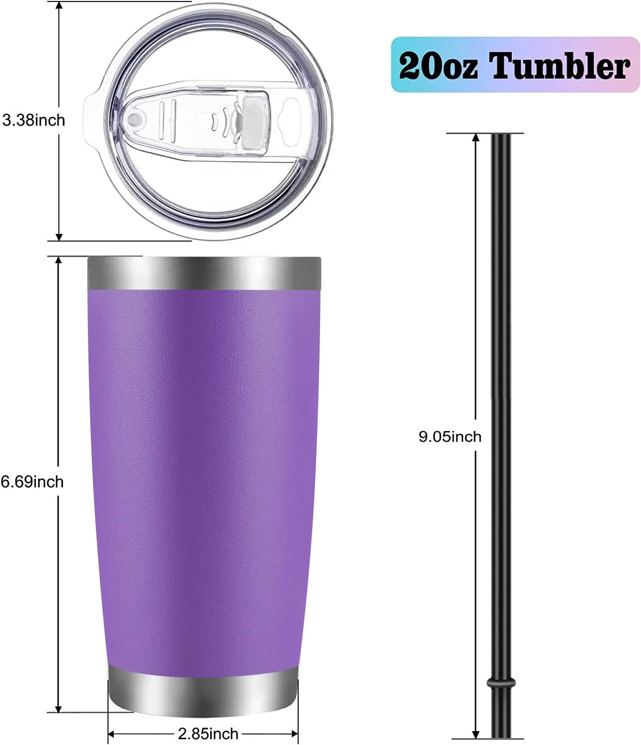 VEGOND 20oz Tumbler with Lid and Straw Stainless Steel Tumbler Cup Bulk Vacuum Insulated Double Wall Travel Coffee Mug Powder Coated Coffee Cup(Purple 12 Pack)