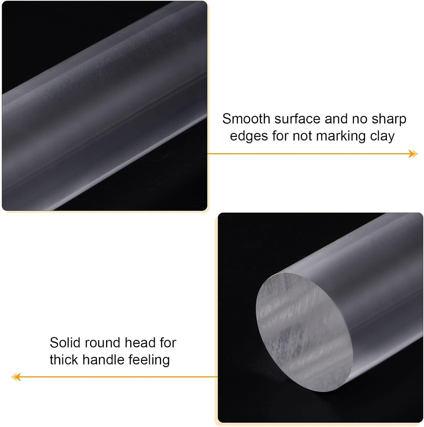 HARFINGTON Acrylic Clay Roller 9 Inch x 1 Inch Solid Non-Stick Plastic Round Tube Roller Polymer Clay Rod Fondant Rolling Pin for Shaping, Sculpting, Modeling DIY Crafts, Transparent