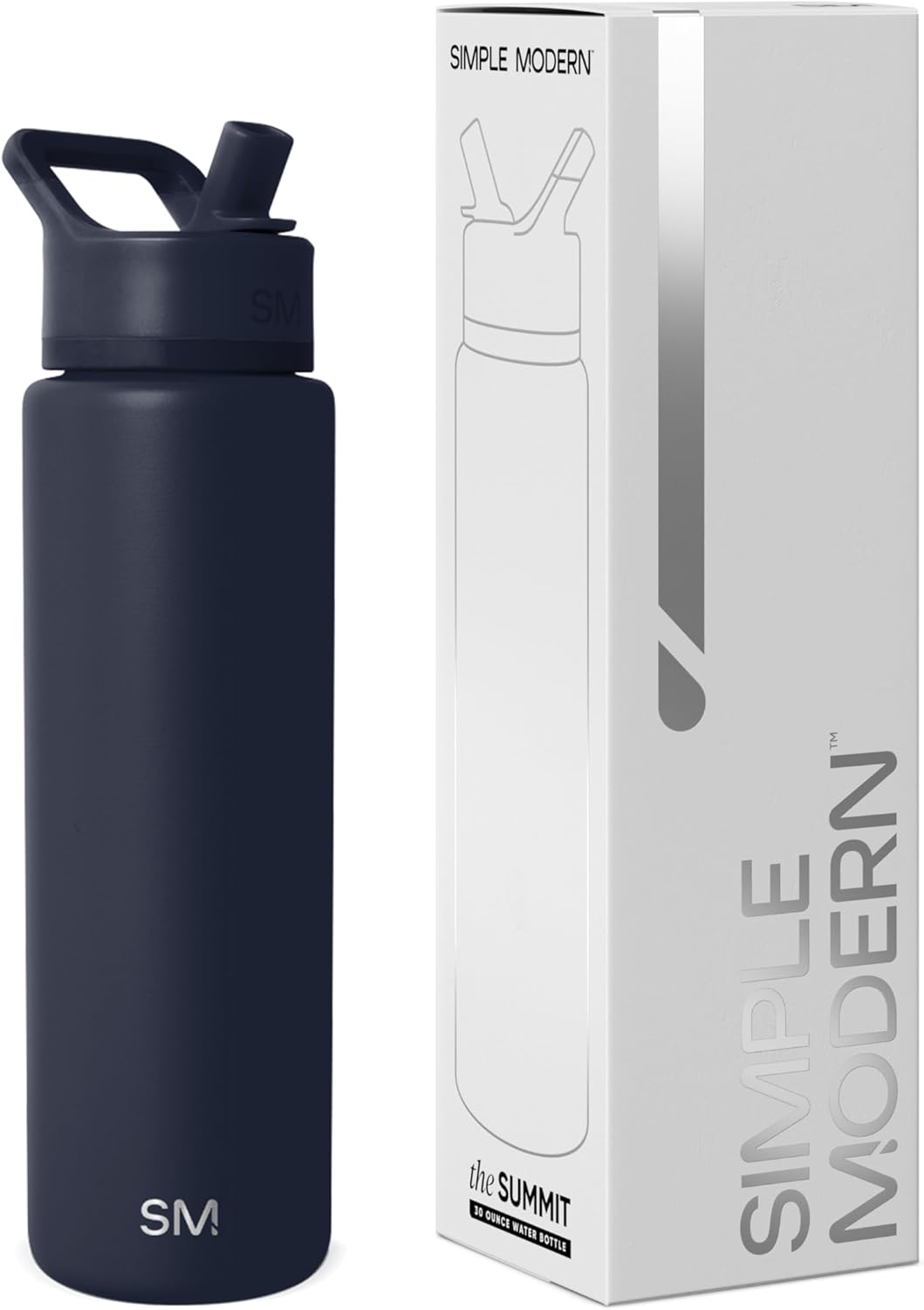 Simple Modern Water Bottle with Straw Lid | Vacuum Insulated Stainless Steel Metal Thermos | Reusable Leak Proof BPA-Free Flask for Sports Gym | Summit Collection | 30oz, Deep Ocean