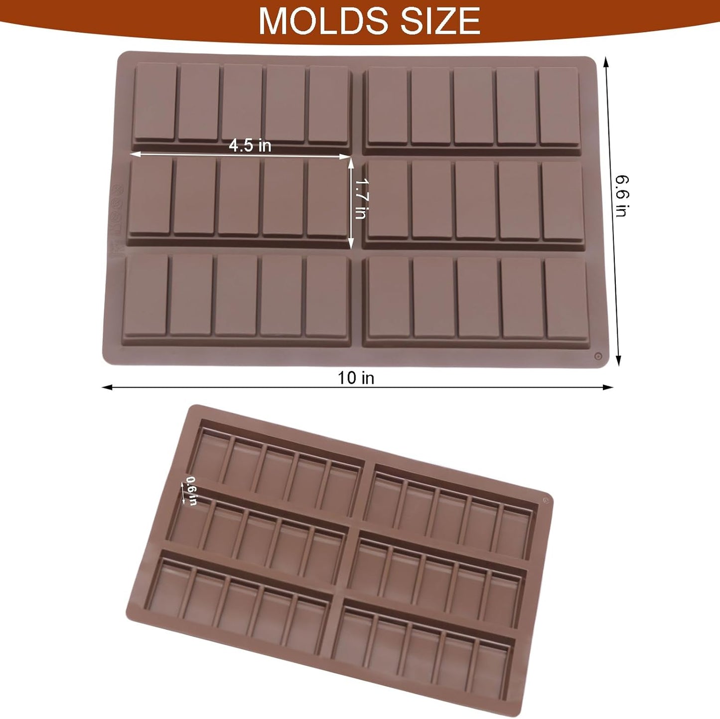 Dubai Chocolate Mold-Non-Stick Chocolate Bar Mold, Food Grade Silicone Deep Mold for Chocolate Stuffed Bar,Candy, Snacks,DIY Treats & Homemade Gifts (5 Snap)