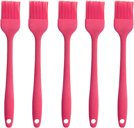 Silicone brush, Oil Brush for BBQ Kitchen Cooking Baking and Grilling（5 PCS,Rose Red)