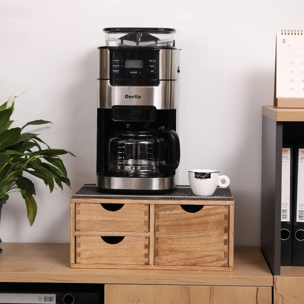 Capsules Coffee Storage Drawer for Pod K-cup Holder - Counter Organizer for Kitchen Utensil Storage - Wood Desktop Coffee Brewer Accessories Stand CF2D3C-LT