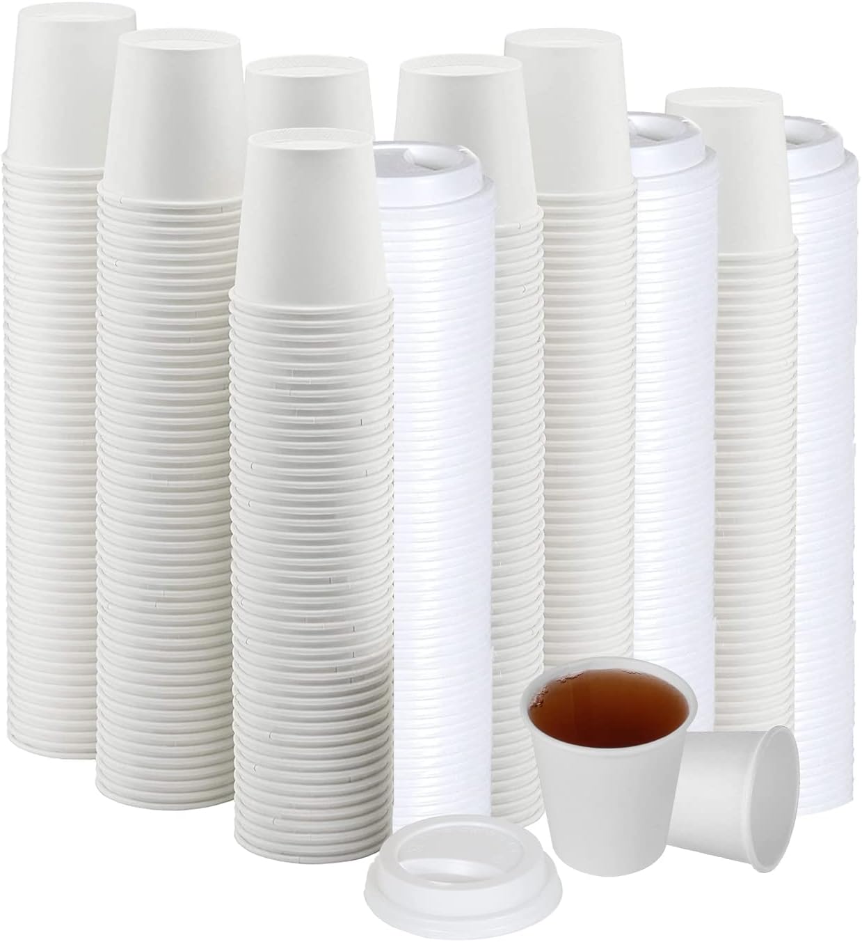 Smygoods White Disposable Paper Coffee Cups with Lids (4 OZ, 100 Count) For Hot Beverages, Tea, Espresso, Cocoa - To Go Drink Containers, Café & Office