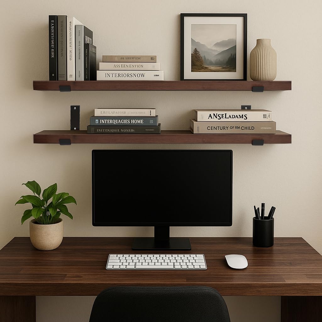 CONSDAN Floating Shelves for Wall Mounted Book Shelf Hanging Shelves Floating Bookshelf for Bedroom, Bathroom, Living Room, Kitchen USA Grown Solid Hardwood, Dark Maple 48x7.5x1.5 in (Set of 2)