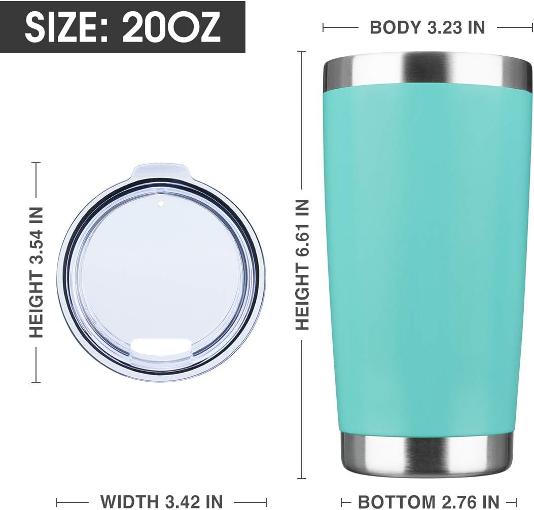 20oz Tumbler Bulk Stainless Steel Vacuum Insulated Tumblers with Lid Double Wall Travel Mug, Powder Coated Coffee Cup, Suitable for Ice Drinks and Hot Beverage (Light blue 12pack)