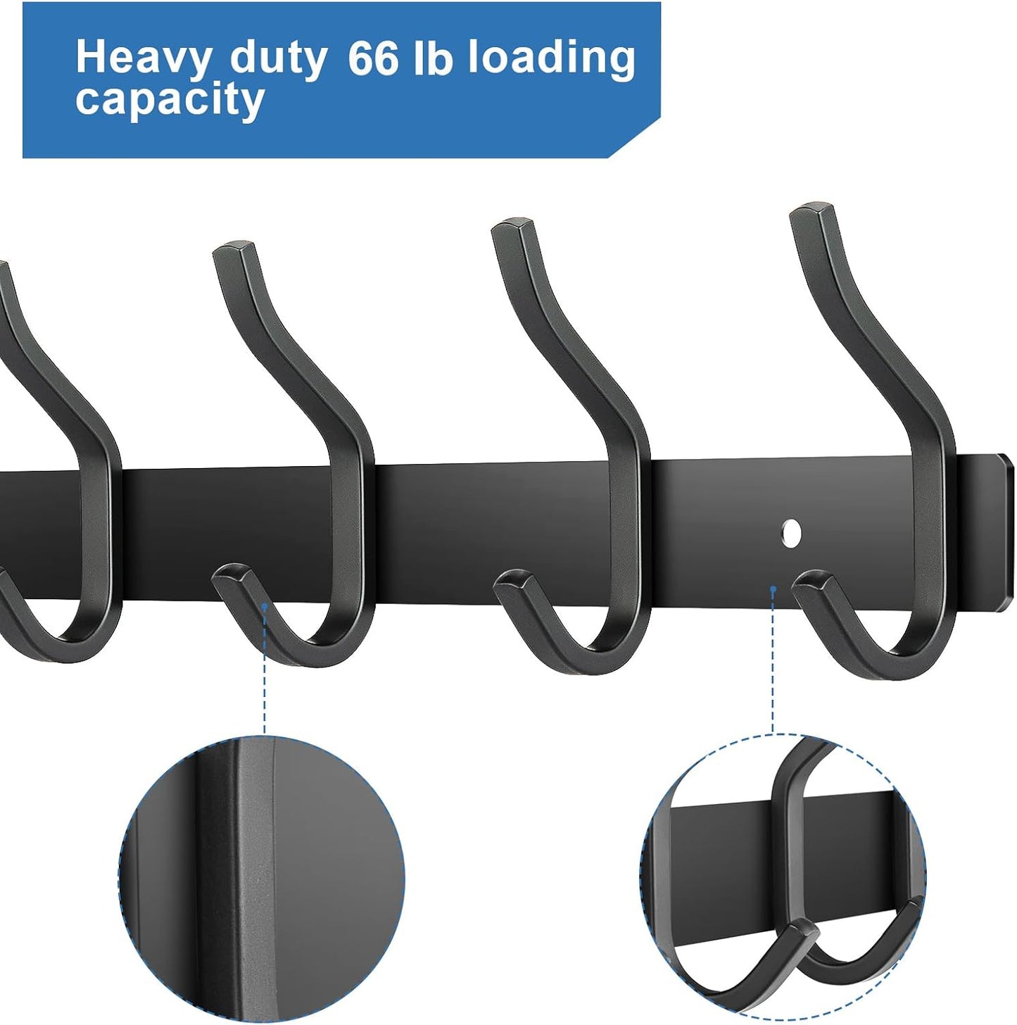 Wall Hooks Heavy Duty, 23 Inch Coat Rack Wall Mount with 8 Hooks, Black Wall Hooks for Hanging Backpack, Bag, Purse, Clothes, Hat, Coat, Towel | Entryway & Bathroom Storage Organization Hanger