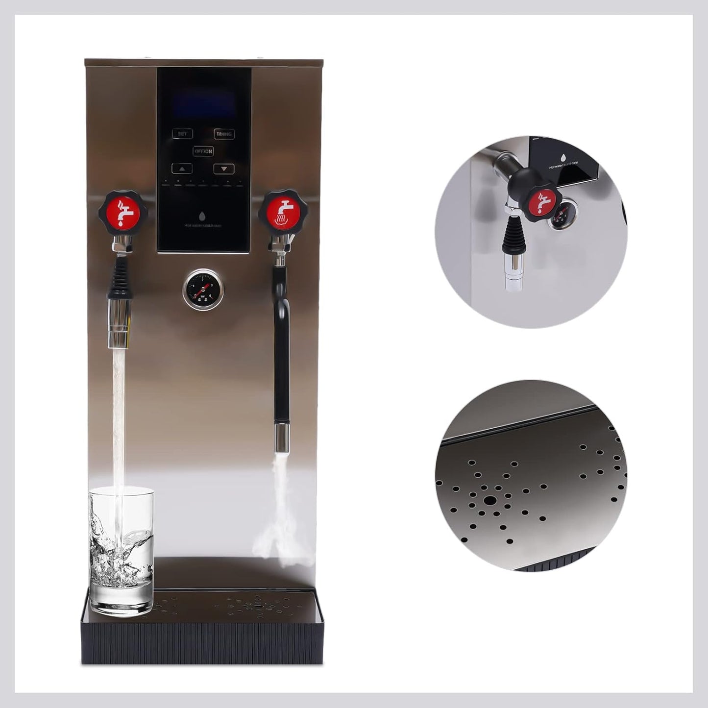 4 in 1 Commercial Espresso Machine 12L Commercial Milk Frother Boiling Water Milk Steam Milk Frothr Coffee Milk Foam Machine Steamer with LED Display for Coffee Tea Shop