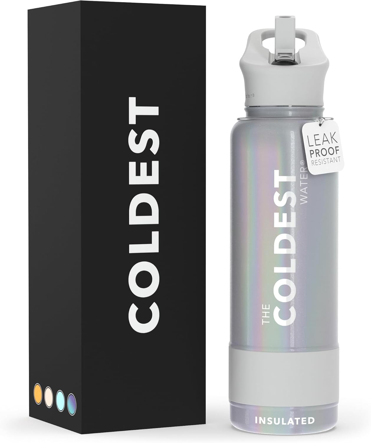 Coldest Insulated Water Bottle with Straw Lid - Stainless Steel Metal Insulated Bottle for Men & Women (Supernova Silver Glitter, 40 oz)