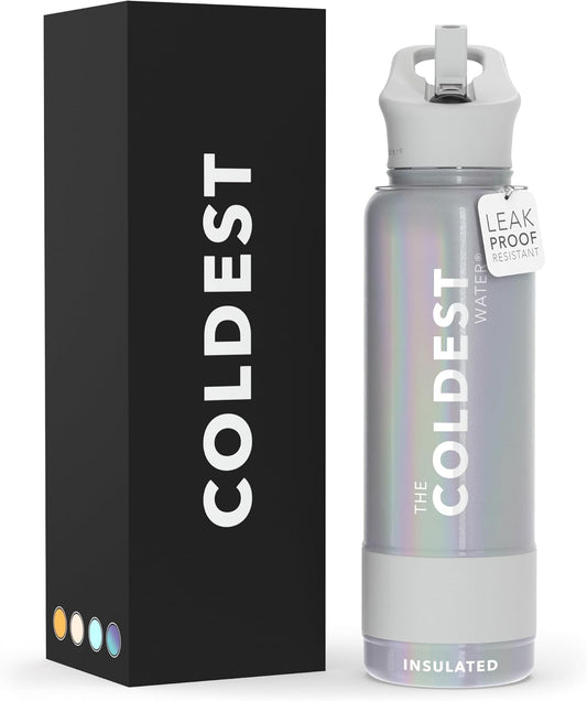 Coldest Insulated Water Bottle with Straw Lid - Stainless Steel Metal Insulated Bottle for Men & Women (Supernova Silver Glitter, 40 oz)